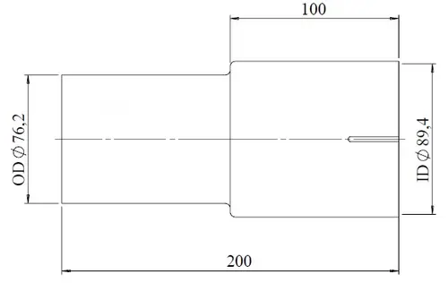Pipe Adaptor, ID/OD=89.4/76.2 L= 200, ALU