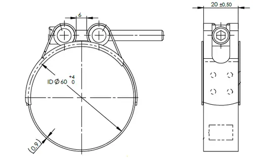 HoseFit Clamp, Ø=59-63 / L=20 mm, INOX