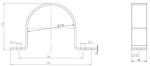 Pipe Bracket, Ø=110 / L=150 mm, ZINC