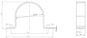 Pipe Bracket, Ø=110 / L=150 mm, ZINC