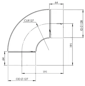90ø Exhaust Elbow, OD/ID=127/128 / L=255, SPD