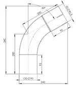 60ø Exhaust Bend, OD/ID=90/90.3, L=200, ALU