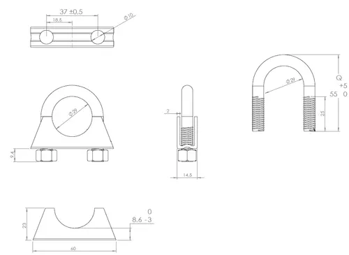 U-Bolt Clamp, Ø=29 / L=50, M8, ZINC