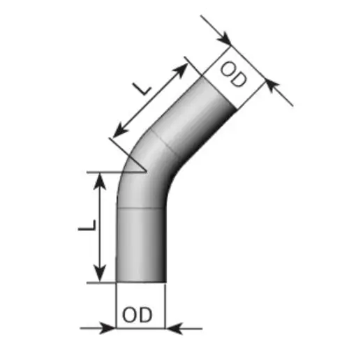 45ø Exhaust Bend, OD=50 / L=140, ALU