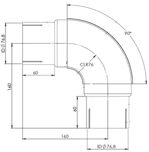 90ø Exhaust Elbow, ID=76.8 / L=200, INOX