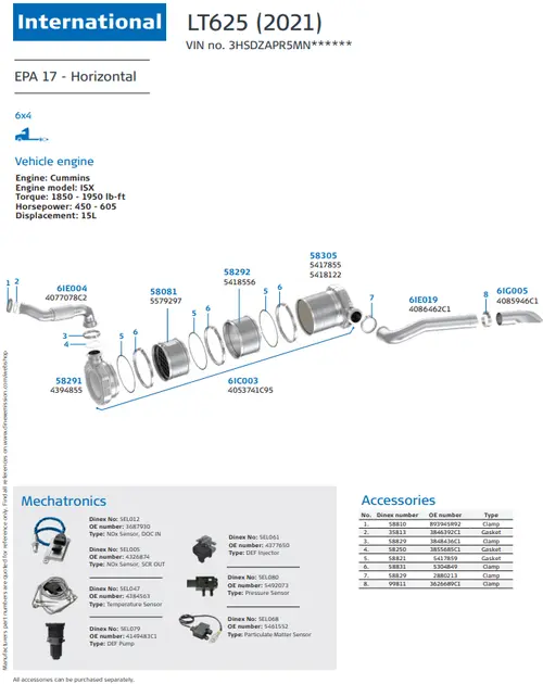 LT625 (2021) - Horizontal for International, Engine: Cummins ISX, EPA 17
