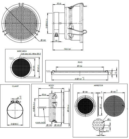 Spark Arrestor, Pipe, Ø=85.5