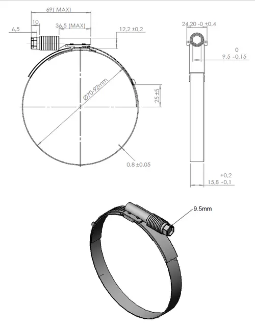 CT Band Clamp, Ø=70-92 / L=15.8 mm, INOX