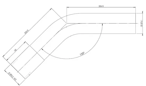 45ø Exhaust Bend, OD/ID=76.1/76.7 L=205, ALU
