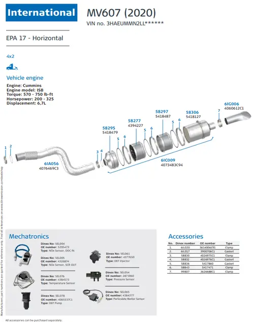 MV607 (2020) - Horizontal for International, Engine: Cummins ISB, EPA 17