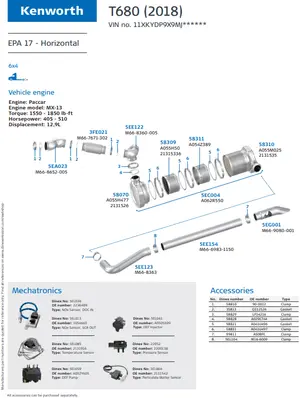 T680 (2018) - Horizontal for Kenworth, Engine: Paccar MX-13, EPA 17