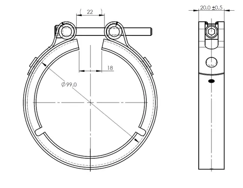 Heavy Duty V-Clamp for Dennis, Ø=76.1 / L=20, INOX