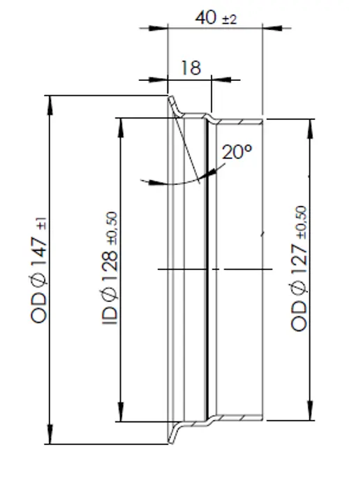 Pipe Connection Female for Volvo style, Ø=127 / L=40 mm, ALU