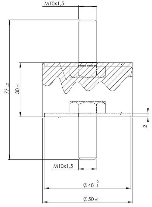 Rubber Mounting for DAF, Ø=50 /L=77, M10, ZINC