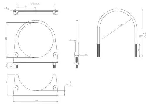 U-Bolt Clamp, Ø=130 / L=177, M8, ZINC