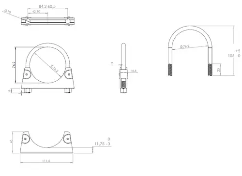 U-Bolt Clamp, Ø=76.2 / L=105, M8, ZINC