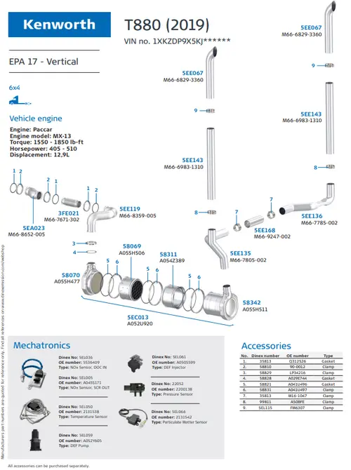 T880 - (2019) Vertical for Kenworth, Engine: Paccar MX-13, EPA 17