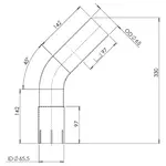 45ø Exhaust Bend, OD/ID=65/65.5 L=180, ALU