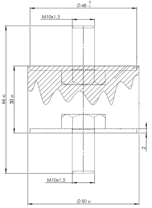 Rubber Mounting for Mercedes, Ø=50 /L=66, M10, ZINC