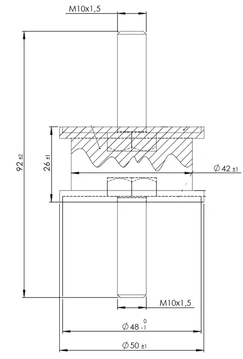 Rubber Mounting for MAN, Ø=50 / L=92, M10, ZINC