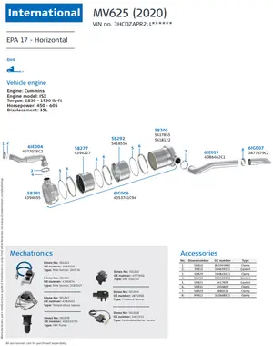 MV625 (2020) - Horizontal for International, Engine: Cummins ISX, EPA 17