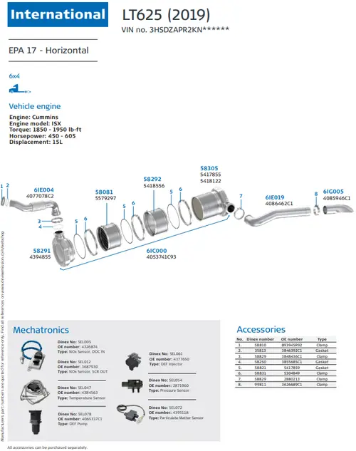 LT625 (2019) - Horizontal for International, Engine: Cummins ISX, EPA 17
