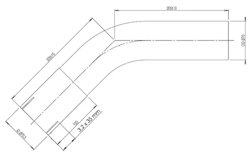 45ø Exhaust Bend, OD/ID=70/70.3 L=205, ALU