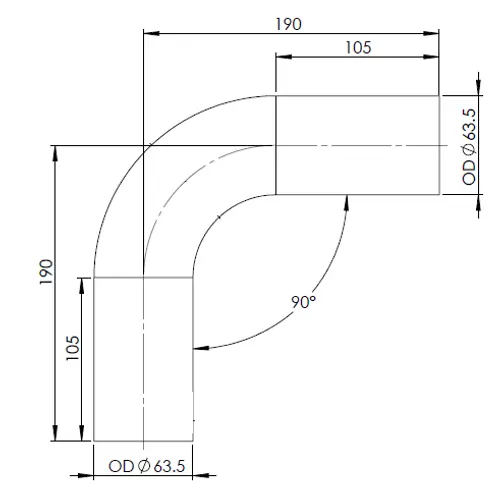 90° Exhaust Bend, OD=63.5 / L=190, SS
