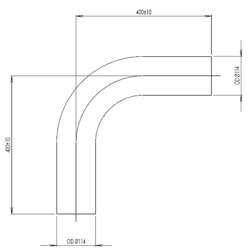 90ø Exhaust Bend, OD=114.3 / L=400, SS