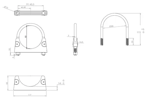 U-Bolt Clamp for Nissan, Ø=83 / L=115, M8, ZINC
