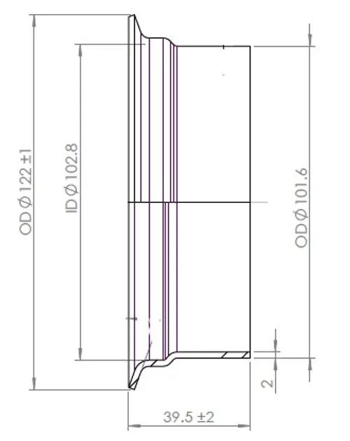 Pipe Connection Female for DAF style, Ø=101.6 /L=39.5, INOX
