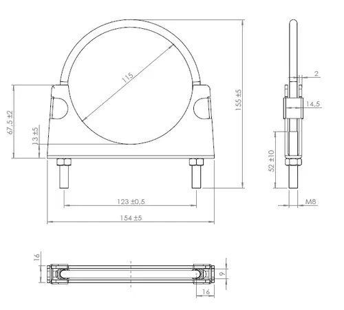 U-Bolt Clamp, Ø=114.3 / L=155, M8, INOX