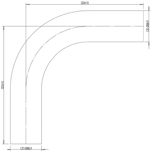 90ø Exhaust Bend, OD=88.9 / L=320, ALU