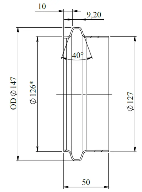 Pipe Connection Male for Volvo style, Ø=127 / L=50 mm, INOX
