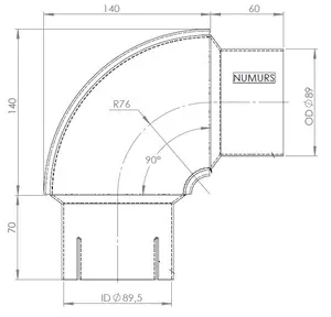 90ø Exhaust Elbow, OD/ID=89/89.5 / L=200/210, SPD