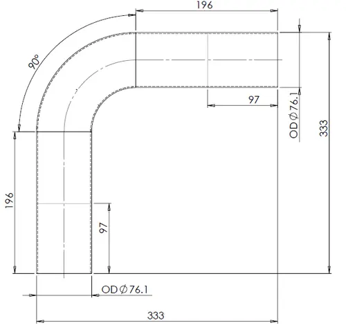 90ø Exhaust Bend, OD=76.2 / L=295, ALU