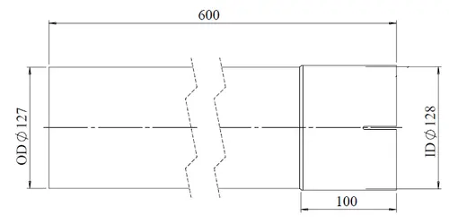 Extension Pipe, OD/ID= 127/128 / L=600, ALU