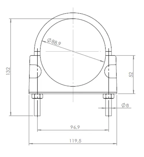 U-Bolt Clamp for DAF, Ø=88.9 / L=125, M8, ZINC