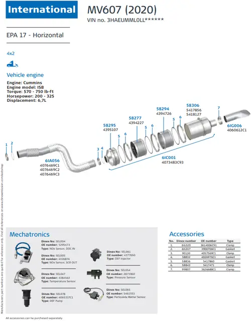 MV607 (2020) - Horizontal for International, Engine: Cummins ISB, EPA 17