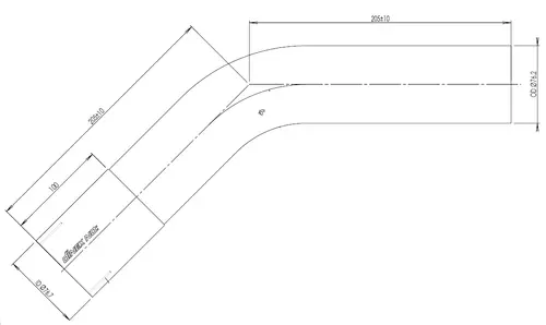 45ø Exhaust Bend, OD/ID=76.1/76.7 L=205, SS