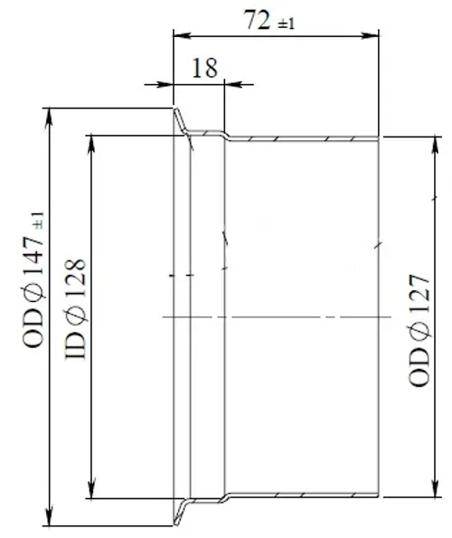 Pipe Connection Female for DAF style, Ø=127 /L=72 mm, ALU