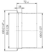 Pipe Connection Female for DAF style, Ø=127 /L=72 mm, ALU