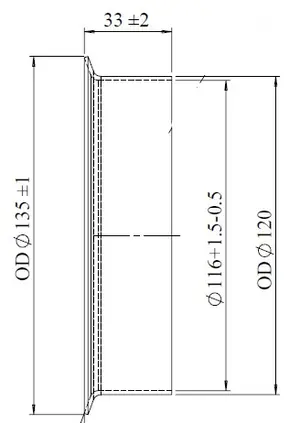 Pipe Connection Female for DAF style, Ø=116 /L=33 mm, ALU
