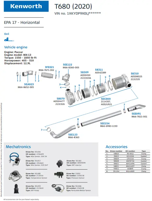 T680 (2020) - Horizontal for Kenworth, Engine: Paccar MX-13, EPA 17