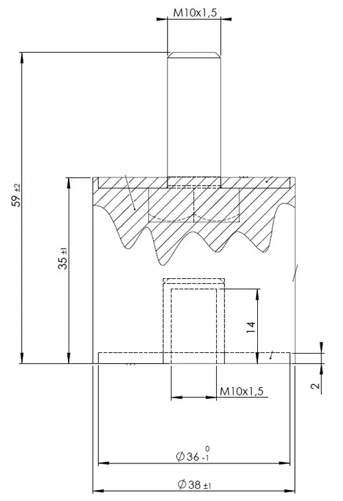Rubber Mounting for Mercedes, Ø=38 /L=59, M10, ZINC