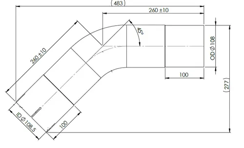 45ø Exhaust Bend, OD/ID=108/108.5 L=260, ALU