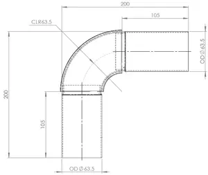 90ø Exhaust Elbow, OD=63.5 / L=200, SPD