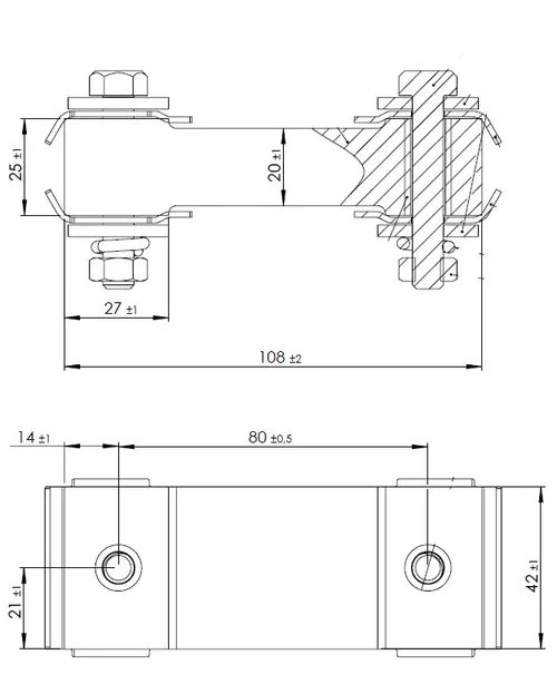 Rubber Mounting for Mercedes, L=108, W=42, H=25, M8, ZINC