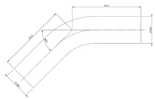 45ø Exhaust Bend, OD=88.9 / L=225, ALU