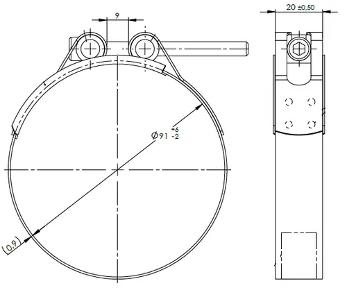 HoseFit Clamp for Leyland, Ø=91-97 / L=30 mm, INOX